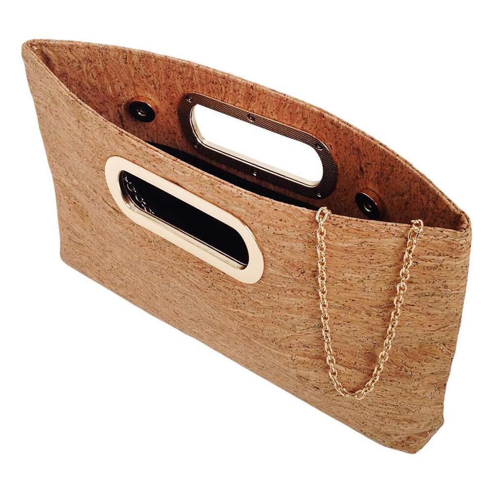 4026 Cork Top Handle Clutch, Gold - Picture 5 of 7